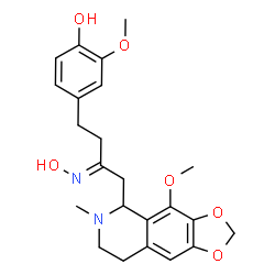 ChemSpider 2D Image | 4-[(3E)-3-(Hydroxyimino)-4-(4-methoxy-6-methyl-5,6,7,8-tetrahydro[1,3]dioxolo[4,5-g]isoquinolin-5-yl)butyl]-2-methoxyphenol | C23H28N2O6
