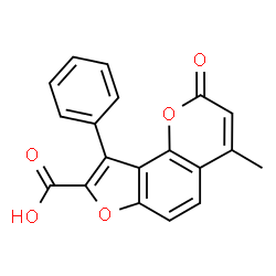 ChemSpider 2D Image | 4-Methyl-2-oxo-9-phenyl-2H-furo[2,3-h]chromene-8-carboxylic acid | C19H12O5
