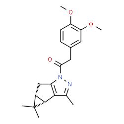 ChemSpider 2D Image | 2-(3,4-Dimethoxyphenyl)-1-[(3bS,4aR)-3,4,4-trimethyl-3b,4,4a,5-tetrahydro-1H-cyclopropa[3,4]cyclopenta[1,2-c]pyrazol-1-yl]ethanone | C20H24N2O3