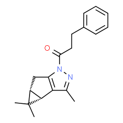 ChemSpider 2D Image | 3-Phenyl-1-[(3bS,4aR)-3,4,4-trimethyl-3b,4,4a,5-tetrahydro-1H-cyclopropa[3,4]cyclopenta[1,2-c]pyrazol-1-yl]-1-propanone | C19H22N2O