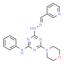 ChemSpider 2D Image | 4-(4-Morpholinyl)-N-phenyl-6-[(2E)-2-(3-pyridinylmethylene)hydrazino]-1,3,5-triazin-2-amine | C19H20N8O