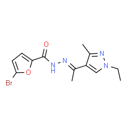 ChemSpider 2D Image | 5-Bromo-N'-[(1E)-1-(1-ethyl-3-methyl-1H-pyrazol-4-yl)ethylidene]-2-furohydrazide | C13H15BrN4O2