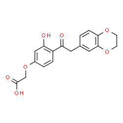 ChemSpider 2D Image | [4-(2,3-Dihydro-1,4-benzodioxin-6-ylacetyl)-3-hydroxyphenoxy]acetic acid | C18H16O7
