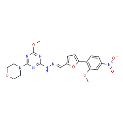 ChemSpider 2D Image | 2-Methoxy-4-[(2E)-2-{[5-(2-methoxy-4-nitrophenyl)-2-furyl]methylene}hydrazino]-6-(4-morpholinyl)-1,3,5-triazine | C20H21N7O6