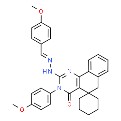 ChemSpider 2D Image | 2-[(2E)-2-(4-Methoxybenzylidene)hydrazino]-3-(4-methoxyphenyl)-3H-spiro[benzo[h]quinazoline-5,1'-cyclohexan]-4(6H)-one | C32H32N4O3