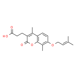 ChemSpider 2D Image | 3-{4,8-Dimethyl-7-[(3-methyl-2-buten-1-yl)oxy]-2-oxo-2H-chromen-3-yl}propanoic acid | C19H22O5