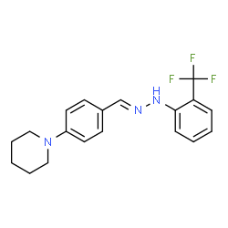 ChemSpider 2D Image | 1-{4-[(E)-{[2-(Trifluoromethyl)phenyl]hydrazono}methyl]phenyl}piperidine | C19H20F3N3