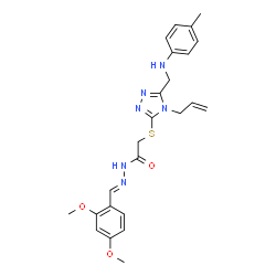 ChemSpider 2D Image | 2-[(4-Allyl-5-{[(4-methylphenyl)amino]methyl}-4H-1,2,4-triazol-3-yl)sulfanyl]-N'-[(E)-(2,4-dimethoxyphenyl)methylene]acetohydrazide | C24H28N6O3S