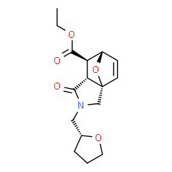 ChemSpider 2D Image | Ethyl (1S,5R,6R,7S)-4-oxo-3-[(2R)-tetrahydro-2-furanylmethyl]-10-oxa-3-azatricyclo[5.2.1.0~1,5~]dec-8-ene-6-carboxylate | C16H21NO5