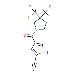 ChemSpider 2D Image | 4-{[3,3-Bis(trifluoromethyl)-1-pyrrolidinyl]carbonyl}-1H-pyrrole-2-carbonitrile | C12H9F6N3O