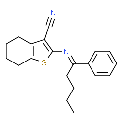 ChemSpider 2D Image | 2-[(E)-(1-Phenylpentylidene)amino]-4,5,6,7-tetrahydro-1-benzothiophene-3-carbonitrile | C20H22N2S