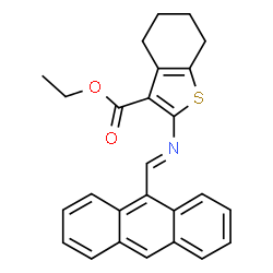 ChemSpider 2D Image | Ethyl 2-[(E)-(9-anthrylmethylene)amino]-4,5,6,7-tetrahydro-1-benzothiophene-3-carboxylate | C26H23NO2S