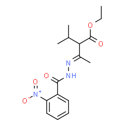 ChemSpider 2D Image | Ethyl (3E)-2-isopropyl-3-[(2-nitrobenzoyl)hydrazono]butanoate | C16H21N3O5
