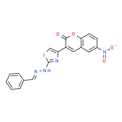 ChemSpider 2D Image | 3-{2-[(2E)-2-Benzylidenehydrazino]-1,3-thiazol-4-yl}-6-nitro-2H-chromen-2-one | C19H12N4O4S