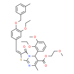ChemSpider 2D Image | 2-Methoxyethyl (2E)-5-(2-ethoxy-3-methoxyphenyl)-2-{3-ethoxy-4-[(3-methylbenzyl)oxy]benzylidene}-7-methyl-3-oxo-2,3-dihydro-5H-[1,3]thiazolo[3,2-a]pyrimidine-6-carboxylate | C37H40N2O8S