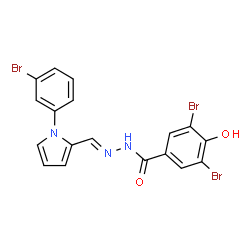 ChemSpider 2D Image | 3,5-Dibromo-N'-{(E)-[1-(3-bromophenyl)-1H-pyrrol-2-yl]methylene}-4-hydroxybenzohydrazide | C18H12Br3N3O2