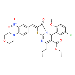 ChemSpider 2D Image | Ethyl (2Z)-5-(5-chloro-2-methoxyphenyl)-2-[4-(4-morpholinyl)-3-nitrobenzylidene]-3-oxo-7-propyl-2,3-dihydro-5H-[1,3]thiazolo[3,2-a]pyrimidine-6-carboxylate | C30H31ClN4O7S