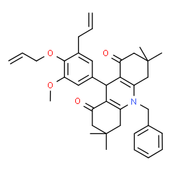 ChemSpider 2D Image | 9-[3-Allyl-4-(allyloxy)-5-methoxyphenyl]-10-benzyl-3,3,6,6-tetramethyl-3,4,6,7,9,10-hexahydro-1,8(2H,5H)-acridinedione | C37H43NO4