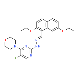 ChemSpider 2D Image | 4-(2-{(2E)-2-[(2,7-Diethoxy-1-naphthyl)methylene]hydrazino}-5-fluoro-4-pyrimidinyl)morpholine | C23H26FN5O3