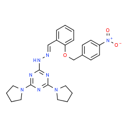 ChemSpider 2D Image | 2-[(2E)-2-{2-[(4-Nitrobenzyl)oxy]benzylidene}hydrazino]-4,6-di(1-pyrrolidinyl)-1,3,5-triazine | C25H28N8O3