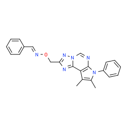 ChemSpider 2D Image | (E)-N-[(8,9-Dimethyl-7-phenyl-7H-pyrrolo[3,2-e][1,2,4]triazolo[1,5-c]pyrimidin-2-yl)methoxy]-1-phenylmethanimine | C23H20N6O