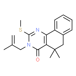 ChemSpider 2D Image | 5,5-Dimethyl-3-(2-methyl-2-propen-1-yl)-2-(methylsulfanyl)-5,6-dihydrobenzo[h]quinazolin-4(3H)-one | C19H22N2OS
