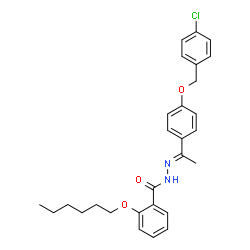 ChemSpider 2D Image | N'-[(1E)-1-{4-[(4-Chlorobenzyl)oxy]phenyl}ethylidene]-2-(hexyloxy)benzohydrazide | C28H31ClN2O3