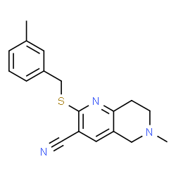 ChemSpider 2D Image | 6-Methyl-2-(3-methyl-benzylsulfanyl)-5,6,7,8-tetrahydro-[1,6]naphthyridine-3-carbonitrile | C18H19N3S