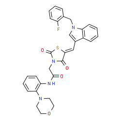 ChemSpider 2D Image | 2-[(5Z)-5-{[1-(2-Fluorobenzyl)-1H-indol-3-yl]methylene}-2,4-dioxo-1,3-thiazolidin-3-yl]-N-[2-(4-morpholinyl)phenyl]acetamide | C31H27FN4O4S