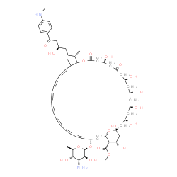 ChemSpider 2D Image | Methyl (1S,3R,5R,7S,9S,13S,27Z,33S,35S,36S,37S)-33-[(3-amino-3,6-dideoxy-beta-D-mannopyranosyl)oxy]-1,3,5,7,9,13,37-heptahydroxy-17-{(2S,5R)-5-hydroxy-7-[4-(methylamino)phenyl]-7-oxo-2-heptanyl}-18-me
thyl-11,15-dioxo-16,39-dioxabicyclo[33.3.1]nonatriaconta-19,21,23,25,27,29,31-heptaene-36-carboxylate | C60H88N2O19