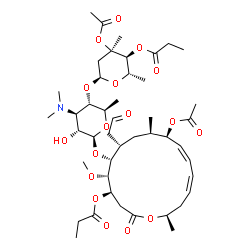 ChemSpider 2D Image | (4R,5S,6R,7S,9R,10R,11Z,13Z,16R)-10-Acetoxy-6-{[(2S,3R,4R,5S,6R)-5-{[(2S,4R,5S,6S)-4-acetoxy-4,6-dimethyl-5-(propionyloxy)tetrahydro-2H-pyran-2-yl]oxy}-4-(dimethylamino)-3-hydroxy-6-methyltetrahydro-2
H-pyran-2-yl]oxy}-5-methoxy-9,16-dimethyl-2-oxo-7-(2-oxoethyl)oxacyclohexadeca-11,13-dien-4-yl propanoate (non-preferred name) | C45H71NO17
