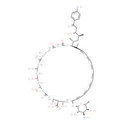 ChemSpider 2D Image | (10S,18R,19S,20S,22R,37R,38S)-22-[(3-Amino-3,6-dideoxy-beta-D-altropyranosyl)oxy]-38-[(2R,4S,5R)-7-(4-aminophenyl)-5-hydroxy-4-methyl-7-oxo-2-heptanyl]-10,12,14,18,20-pentahydroxy-37-methyl-2,4,8,16-t
etraoxooxacyclooctatriaconta-23,25,27,29,31,33,35-heptaene-19-carboxylic acid | C59H84N2O18
