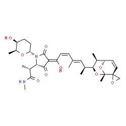 ChemSpider 2D Image | (2R)-2-{(2S,4E)-4-{(2Z,4E,6S)-6-[(1S,2S,6S,7S)-1,6-Dimethylspiro[8,9-dioxabicyclo[3.3.1]non-3-ene-2,2'-oxiran]-7-yl]-1-hydroxy-4-methyl-2,4-heptadien-1-ylidene}-1-[(2R,5S,6S)-5-hydroxy-6-methyltetrahy
dro-2H-pyran-2-yl]-3,5-dioxo-2-pyrrolidinyl}-N-methylpropanamide | C32H44N2O9