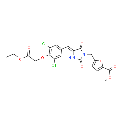 ChemSpider 2D Image | Methyl 5-({(4Z)-4-[3,5-dichloro-4-(2-ethoxy-2-oxoethoxy)benzylidene]-2,5-dioxo-1-imidazolidinyl}methyl)-2-furoate | C21H18Cl2N2O8