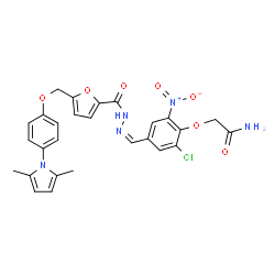 ChemSpider 2D Image | 2-(2-Chloro-4-{(Z)-[(5-{[4-(2,5-dimethyl-1H-pyrrol-1-yl)phenoxy]methyl}-2-furoyl)hydrazono]methyl}-6-nitrophenoxy)acetamide | C27H24ClN5O7