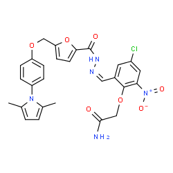 ChemSpider 2D Image | 2-(4-Chloro-2-{(Z)-[(5-{[4-(2,5-dimethyl-1H-pyrrol-1-yl)phenoxy]methyl}-2-furoyl)hydrazono]methyl}-6-nitrophenoxy)acetamide | C27H24ClN5O7