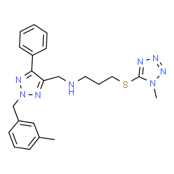 ChemSpider 2D Image | N-{[2-(3-Methylbenzyl)-5-phenyl-2H-1,2,3-triazol-4-yl]methyl}-3-[(1-methyl-1H-tetrazol-5-yl)sulfanyl]-1-propanamine | C22H26N8S