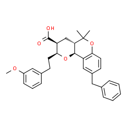ChemSpider 2D Image | (2S,3S,4aS,10bS)-9-Benzyl-2-[2-(3-methoxyphenyl)ethyl]-5,5-dimethyl-3,4,4a,10b-tetrahydro-2H,5H-pyrano[3,2-c]chromene-3-carboxylic acid | C31H34O5