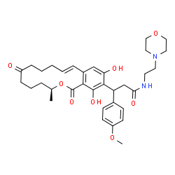 ChemSpider 2D Image | 3-[(3S,11E)-14,16-Dihydroxy-3-methyl-1,7-dioxo-3,4,5,6,7,8,9,10-octahydro-1H-2-benzoxacyclotetradecin-15-yl]-3-(4-methoxyphenyl)-N-[2-(4-morpholinyl)ethyl]propanamide | C34H44N2O8