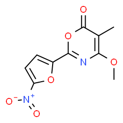 ChemSpider 2D Image | 4-Methoxy-5-methyl-2-(5-nitro-2-furyl)-6H-1,3-oxazin-6-one | C10H8N2O6