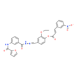 ChemSpider 2D Image | 2-Ethoxy-4-({[3-(2-furoylamino)benzoyl]hydrazono}methyl)phenyl (2E)-3-(3-nitrophenyl)acrylate | C30H24N4O8