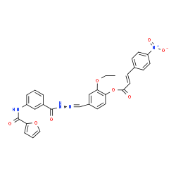 ChemSpider 2D Image | 2-Ethoxy-4-({[3-(2-furoylamino)benzoyl]hydrazono}methyl)phenyl (2E)-3-(4-nitrophenyl)acrylate | C30H24N4O8