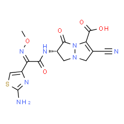 ChemSpider 2D Image | (6S)-6-{[(2Z)-2-(2-Amino-1,3-thiazol-4-yl)-2-(methoxyimino)acetyl]amino}-2-cyano-5-oxo-6,7-dihydro-1H,5H-pyrazolo[1,2-a]pyrazole-3-carboxylic acid | C14H13N7O5S