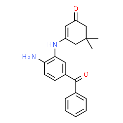 ChemSpider 2D Image | 3-[(2-Amino-5-benzoylphenyl)amino]-5,5-dimethyl-2-cyclohexen-1-one | C21H22N2O2