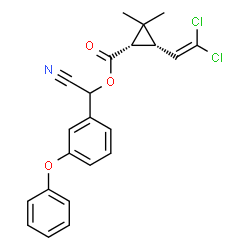 ChemSpider 2D Image | Cyano(3-phenoxyphenyl)methyl (1S,3S)-3-(2,2-dichlorovinyl)-2,2-dimethylcyclopropanecarboxylate | C22H19Cl2NO3