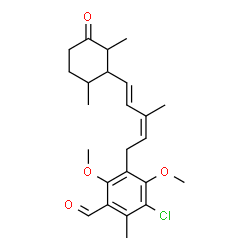 ChemSpider 2D Image | 3-Chloro-5-[(2Z,4E)-5-(2,6-dimethyl-3-oxocyclohexyl)-3-methyl-2,4-pentadien-1-yl]-4,6-dimethoxy-2-methylbenzaldehyde | C24H31ClO4
