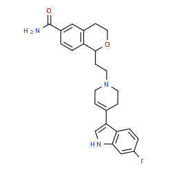 ChemSpider 2D Image | 1-{2-[4-(6-Fluoro-1H-indol-3-yl)-3,6-dihydro-1(2H)-pyridinyl]ethyl}-3,4-dihydro-1H-isochromene-6-carboxamide | C25H26FN3O2