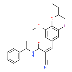 ChemSpider 2D Image | (2Z)-3-(4-sec-Butoxy-3-iodo-5-methoxyphenyl)-2-cyano-N-(1-phenylethyl)acrylamide | C23H25IN2O3