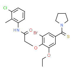 ChemSpider 2D Image | 2-[2-Bromo-6-ethoxy-4-(1-pyrrolidinylcarbonothioyl)phenoxy]-N-(3-chloro-2-methylphenyl)acetamide | C22H24BrClN2O3S