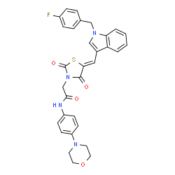 ChemSpider 2D Image | 2-[(5Z)-5-{[1-(4-Fluorobenzyl)-1H-indol-3-yl]methylene}-2,4-dioxo-1,3-thiazolidin-3-yl]-N-[4-(4-morpholinyl)phenyl]acetamide | C31H27FN4O4S
